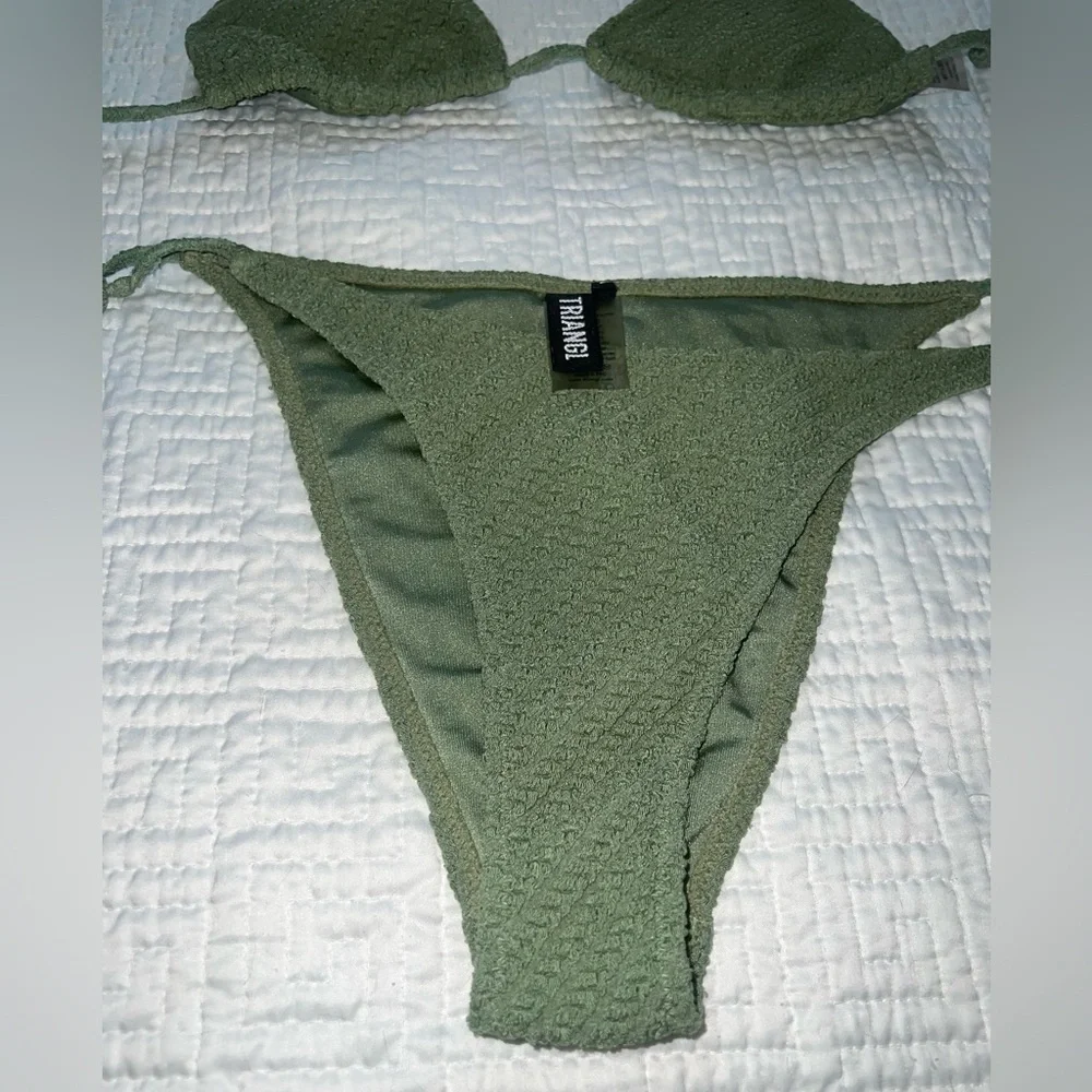 triangl swimwear Olive Green Textured Tie Bikini